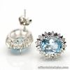 NATURAL Sky BLUE TOPAZ and CZ Stones EARRINGS 925 STERLING SILVER 7.1x9.0mm Oval
