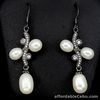 Natural Creamy White PEARL & White Cubic Zirconia 925 STERLING SILVER EARRINGS