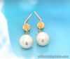 12mm South Sea Pearl w/ .17 CTW Diamond Dangling Earrings 18k Yellow Gold E513