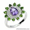 Natural Amethyst 8x6mm & Chrome Diopside & White CZ STERLING SILVER RING S7.0