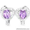 Natural Purple AMETHYST & Cubic Zirconia Sterling 925 Silver Heart EARRINGS
