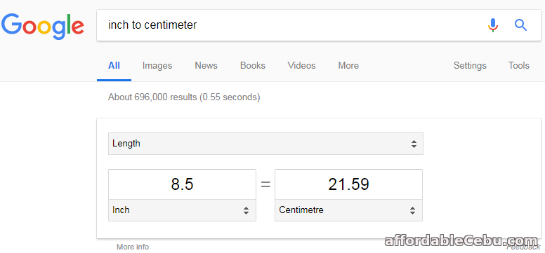 Inches to Centimeter Google's Unit Measurement Converter Tool