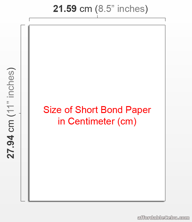 Size of Short Bond Paper in cm