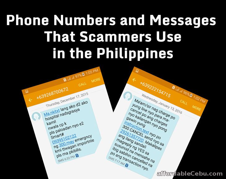 Phone numbers and text message scam in Philippines